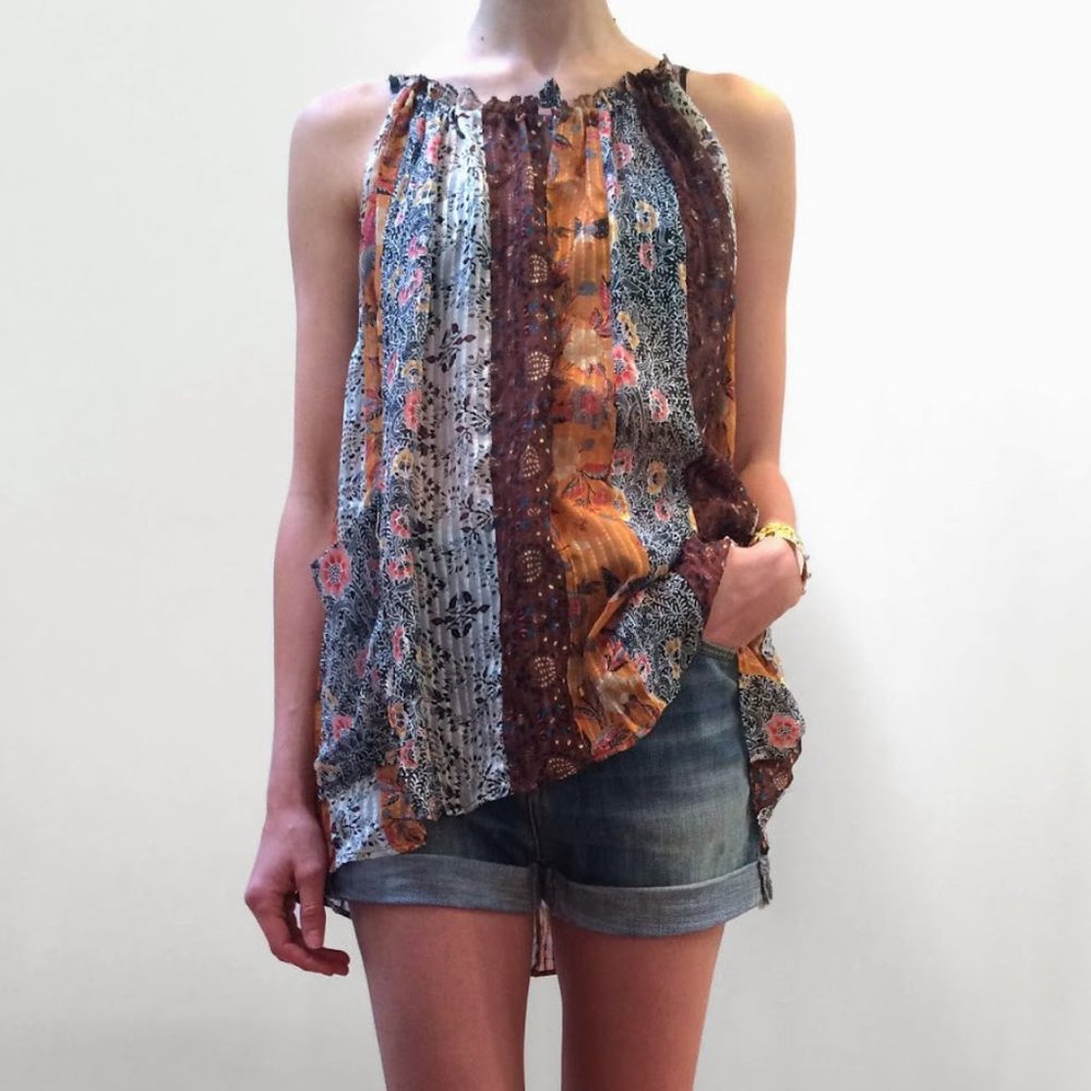 Isabel Marant Orange Printed Silk Patchwork Top, size 36